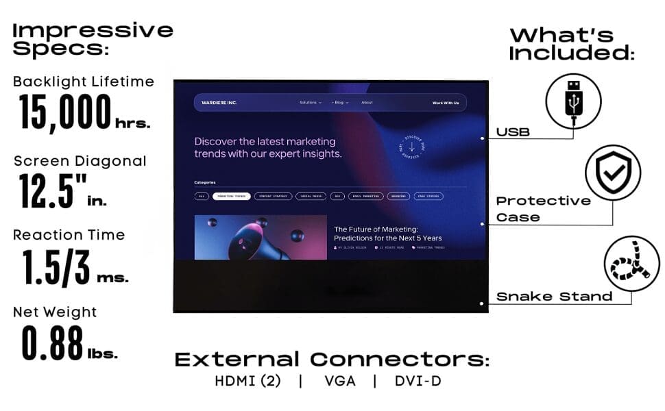 Portable Touch Monitor Specs and Features pichi 12.5" faytech Flat Touch Monitor v2 - Image 5