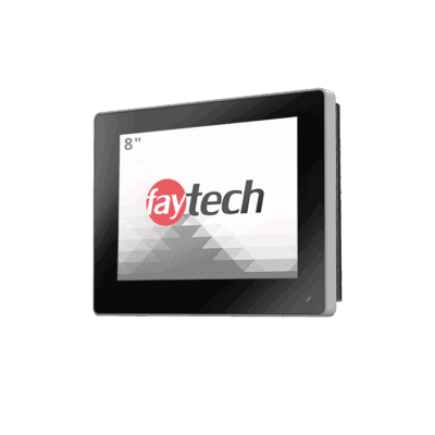 FT08TMACAPOB front angle 8 inch aluminum frame capacitive touchscreen monitor — front angle view