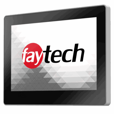 FT10TMACAPOB front angle 10 inch aluminum frame capacitive touchscreen monitor — front angle view