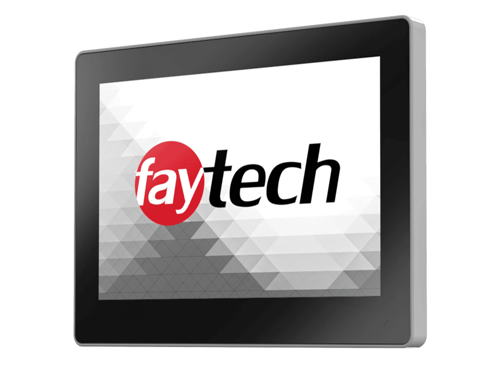 FT10TMACAPOB front angle 10 inch aluminum frame capacitive touchscreen monitor — front angle view
