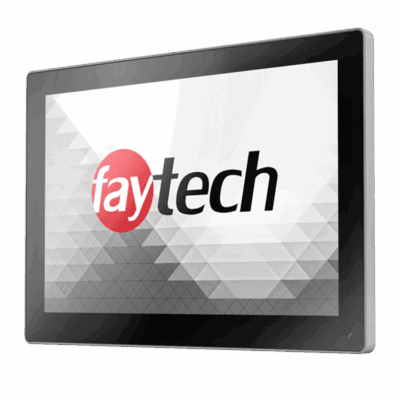 FT15TMACAPOB front angle 15 inch aluminum frame capacitive touchscreen monitor — front angle view
