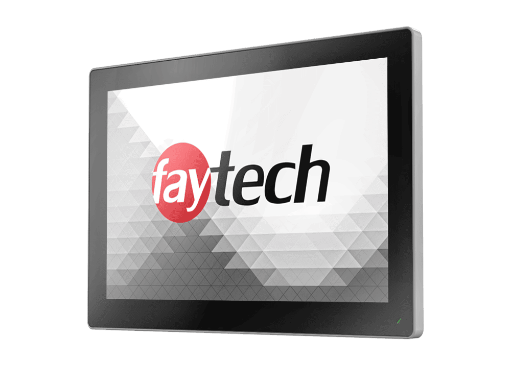 FT15TMACAPOB front angle 15 inch aluminum frame capacitive touchscreen monitor — front angle view